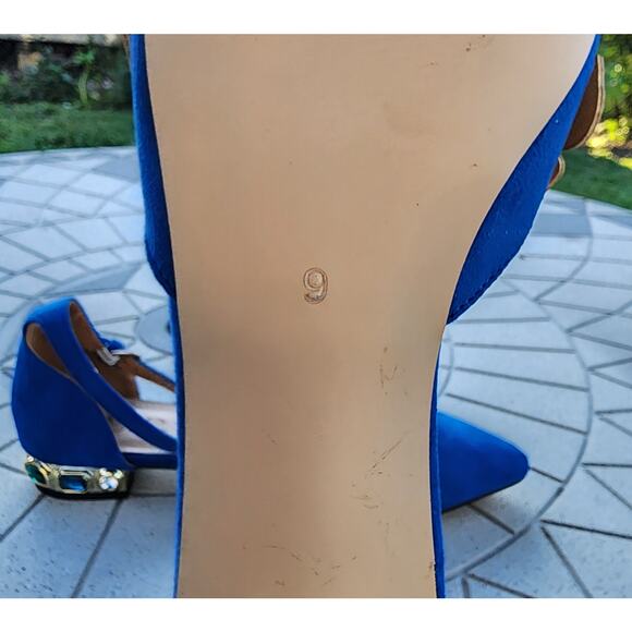 NUYG Blue 3D Butterfly Appliqué Faux Suede Gem Embellished Flats 9 - Picture 10 of 12